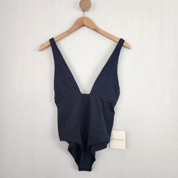 NEW Mara Hoffman Audrey Deep V-Neck One Piece Black Swimsuit - Picture 5 of 14